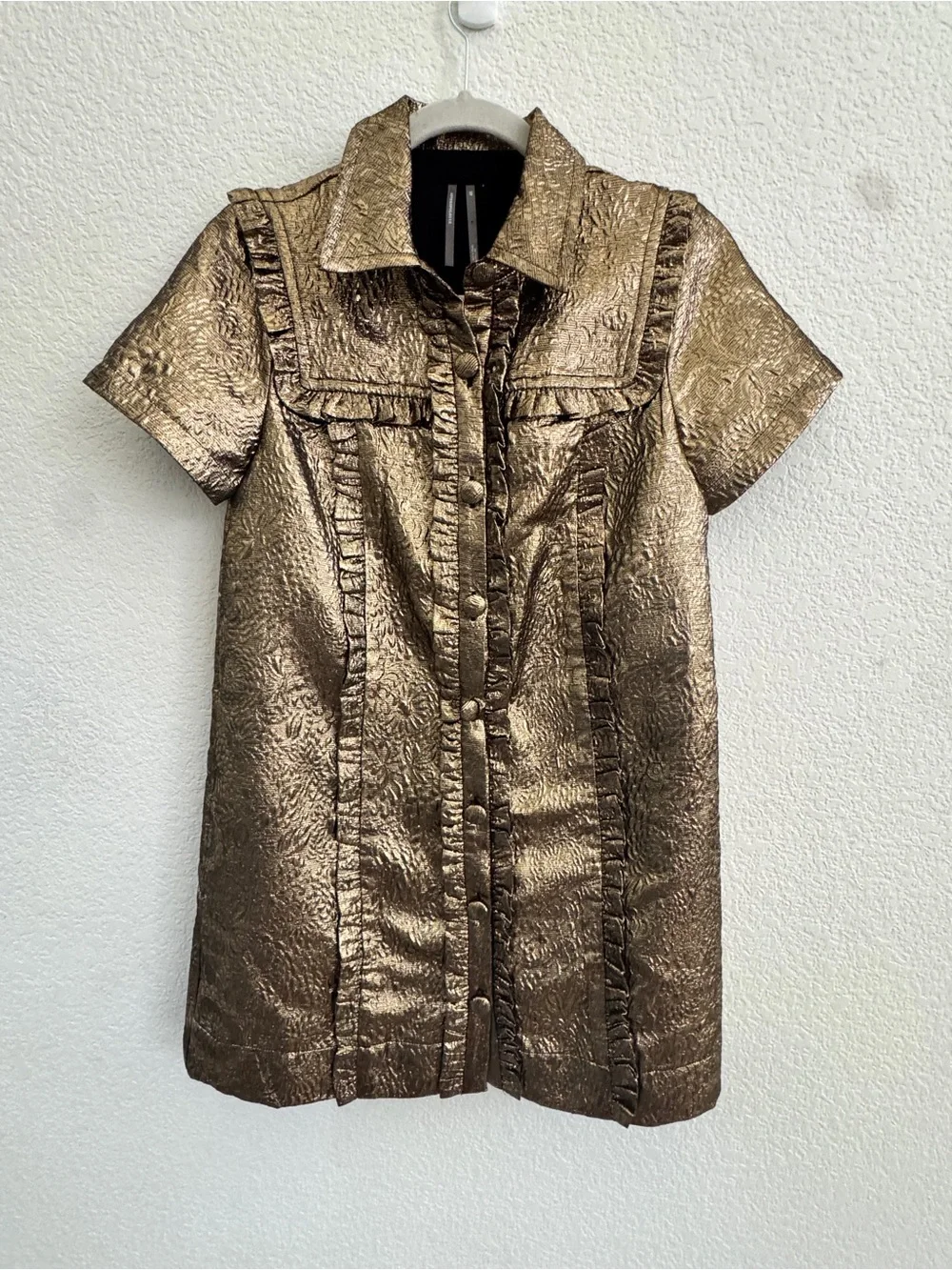Anthropologie Metallic Bronze Short-Sleeve Shirt Dress size XS - Picture 7 of 8